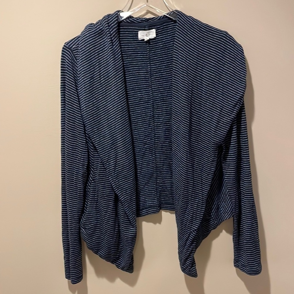 Lou & Grey Open Cardigan Navy Blue Striped